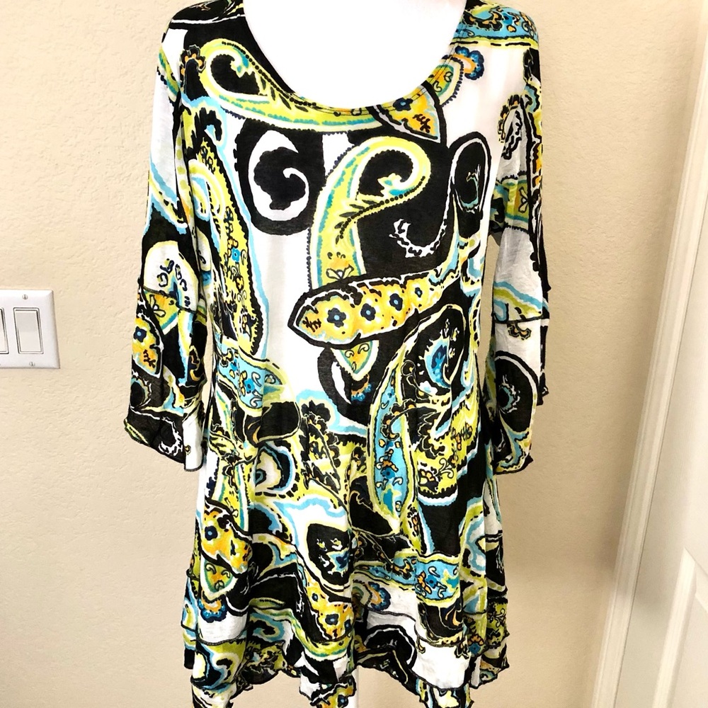 Vine Street Apparel Black, Yellow, and Blue Paisley Mini Dress